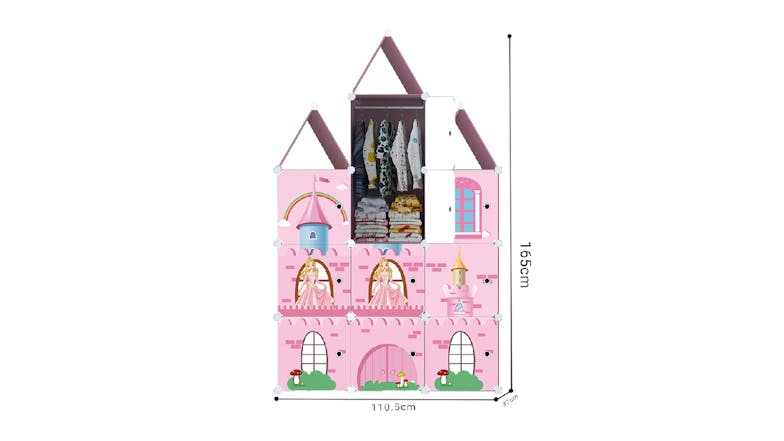 SOGA Modular Children's Storage Cubes 110 x 37 x 165cm - Pink Castle Print