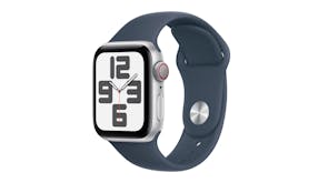 Apple Watch SE (3rd Gen) - Silver Aluminium Case with Storm Blue Sport Band (40mm, Cellular & GPS, Bluetooth, Medium-Large Band)