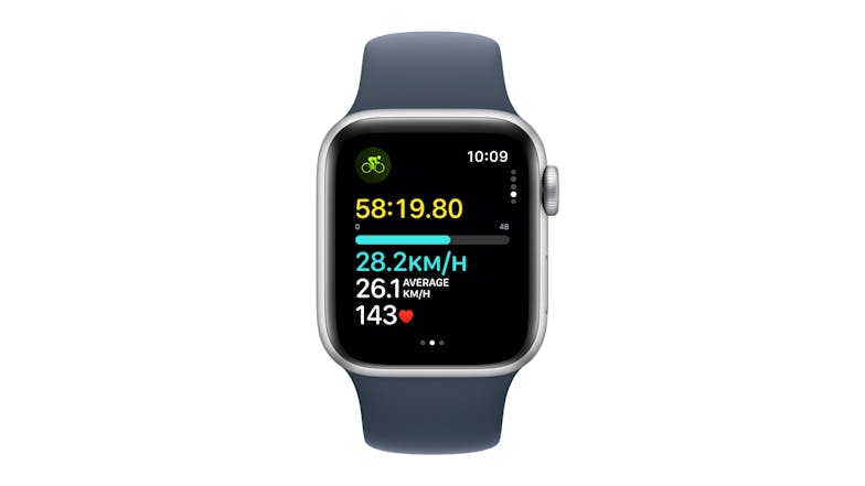 Apple Watch SE (3rd Gen) - Silver Aluminium Case with Storm Blue Sport Band (40mm, Cellular & GPS, Bluetooth, Small-Medium Band)