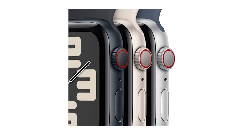 Apple Watch SE (3rd Gen) - Silver Aluminium Case with Storm Blue Sport Band (44mm, Cellular & GPS, Bluetooth, Medium-Large Band)