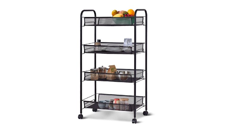 SOGA 4 Tier Steel Mesh Kitchen Storage Cart - Black