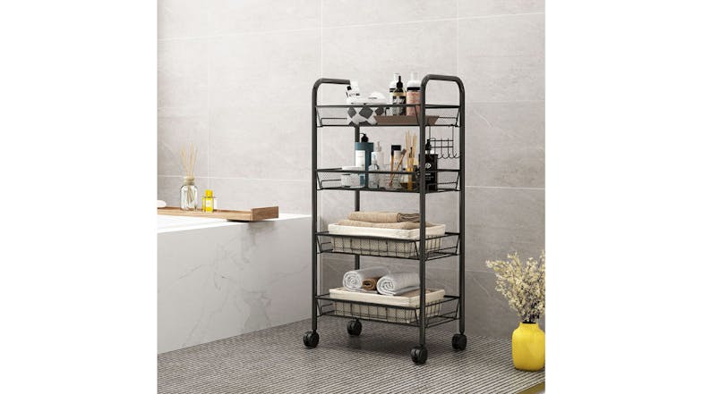 SOGA 4 Tier Steel Mesh Kitchen Storage Cart - Black