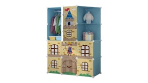 SOGA Modular Children's Storage Cubes 110 x 37 x 165cm - Blue Castle Print