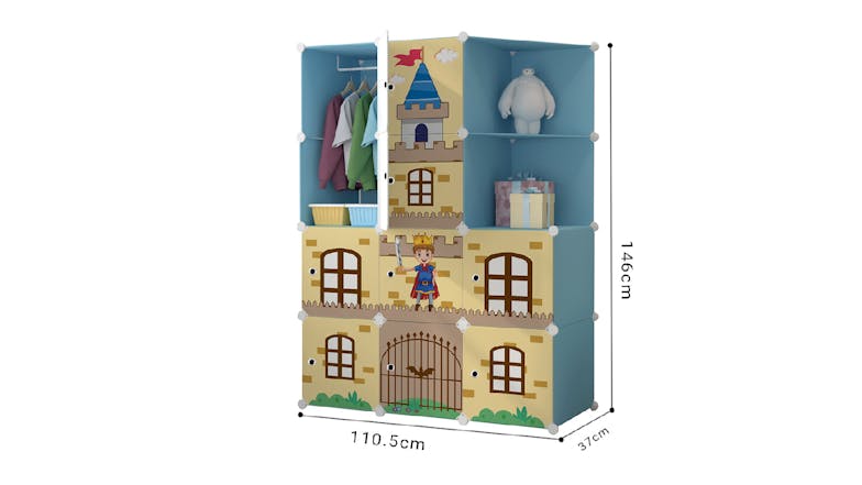 SOGA Modular Children's Storage Cubes 110 x 37 x 165cm - Blue Castle Print