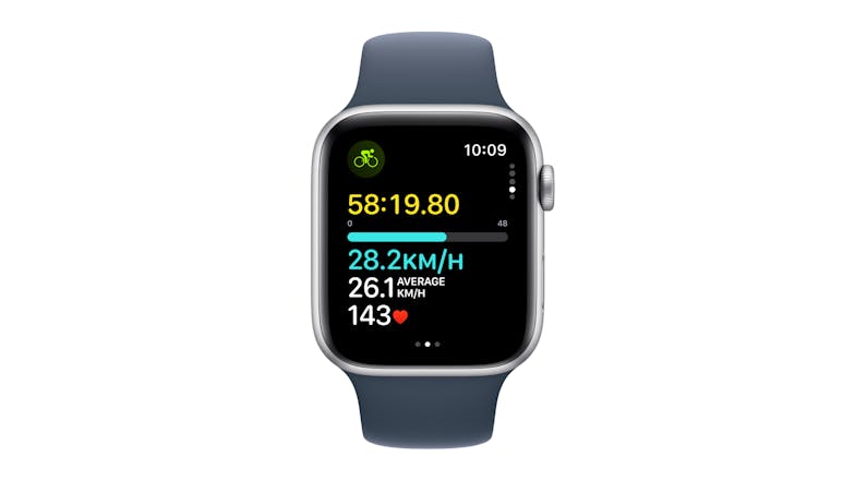 Apple Watch SE (3rd Gen) - Silver Aluminium Case with Storm Blue Sport Band (44mm, GPS, Bluetooth, Small-Medium Band)