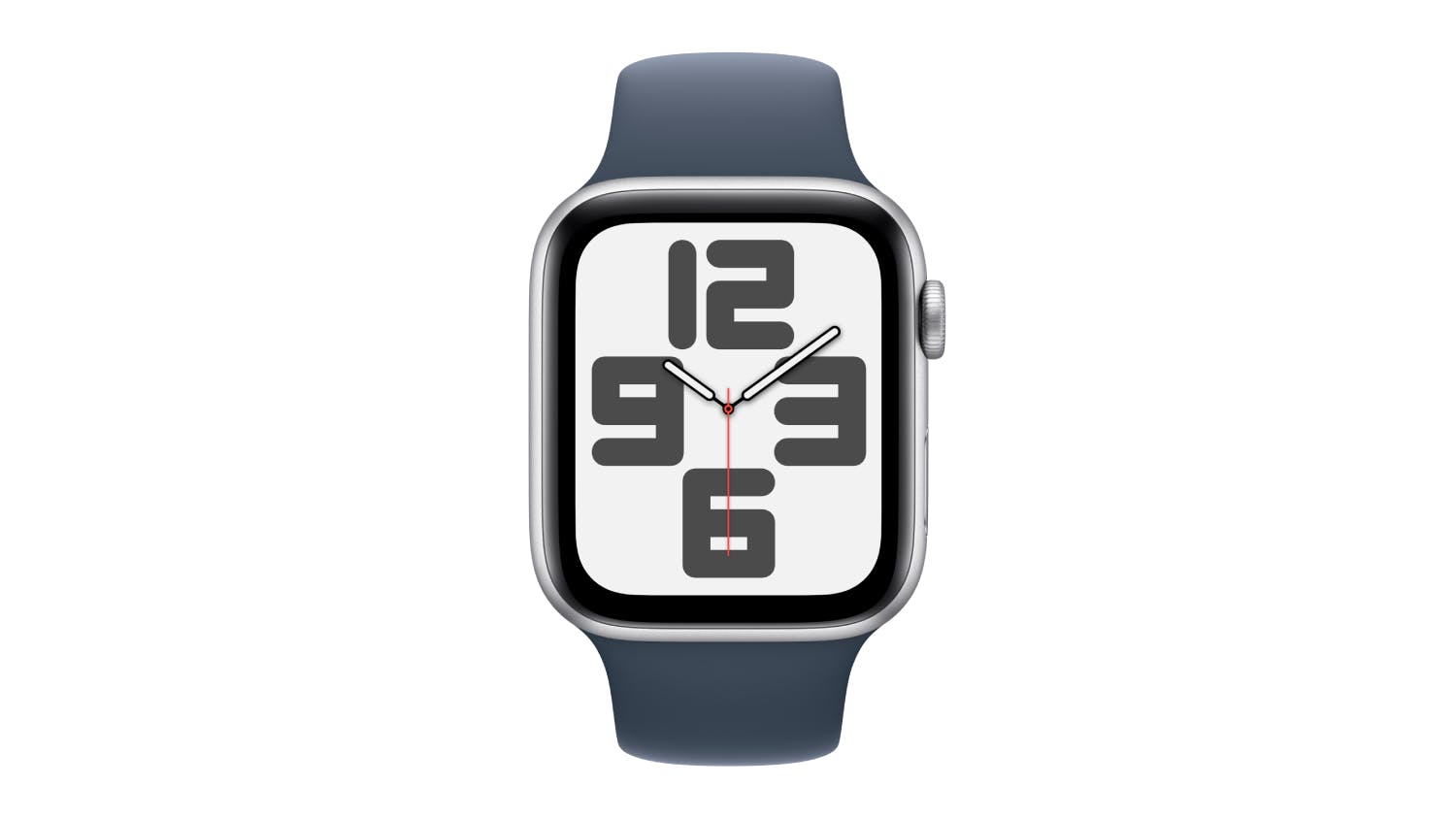 Apple Watch SE (3rd Gen) - Silver Aluminium Case with Storm Blue Sport Band (44mm, GPS, Bluetooth, Medium-Large Band)