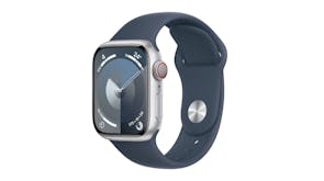 Apple Watch Series 9 - Silver Aluminium Case with Storm Blue Sport Band (41mm, GPS, Bluetooth, Medium-Large Band)