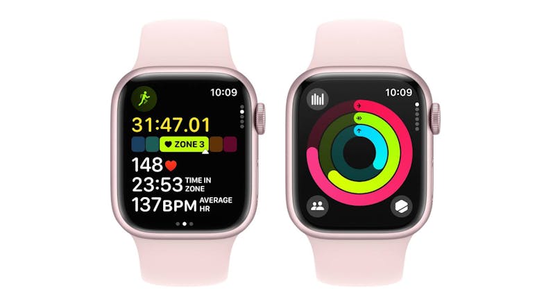Apple Watch Series 9 - Pink Aluminium Case with Light Pink Sport Band (41mm, GPS, Bluetooth, Medium-Large Band)