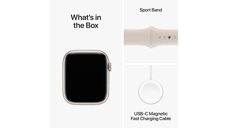 Apple Watch Series 9 - Starlight Aluminium Case with Starlight Sport Band (45mm, GPS, Bluetooth, Small-Medium Band)