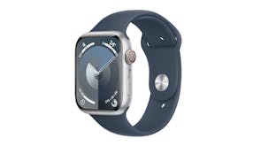 Apple Watch Series 9 - Silver Aluminium Case with Storm Blue Sport Band (45mm, GPS, Bluetooth, Small-Medium Band)
