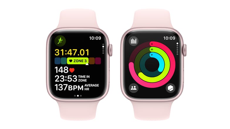Apple Watch Series 9 - Pink Aluminium Case with Light Pink Sport Band (45mm, GPS, Bluetooth, Small-Medium Band)