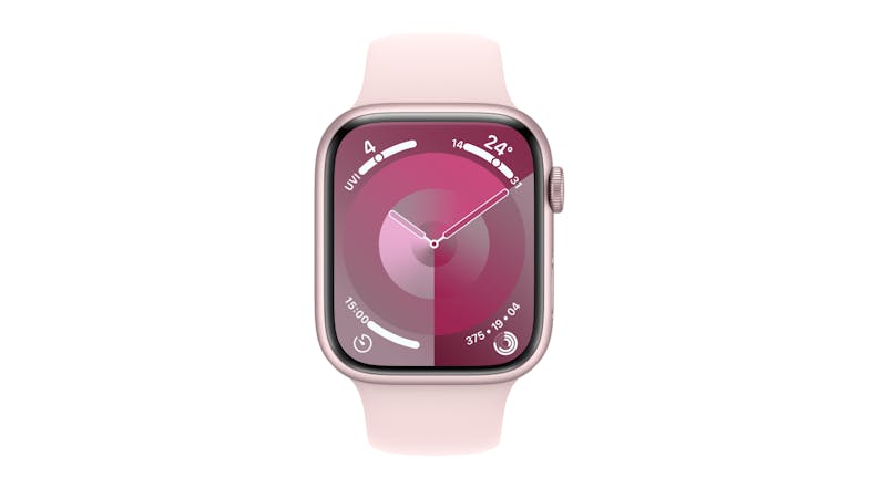 Apple Watch Series 9 - Pink Aluminium Case with Light Pink Sport Band (45mm, GPS, Bluetooth, Medium-Large Band)