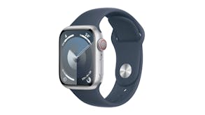 Apple Watch Series 9 - Silver Aluminium Case with Storm Blue Sport Band (41mm, Cellular & GPS, Bluetooth, Medium-Large Band)