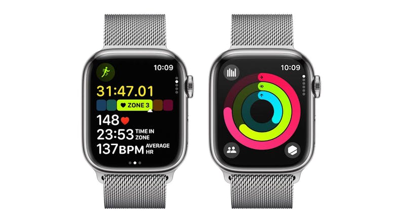 Apple Watch Series 9 - Silver Stainless Steel Case with Silver Milanese Loop (41mm, Cellular & GPS, Bluetooth)