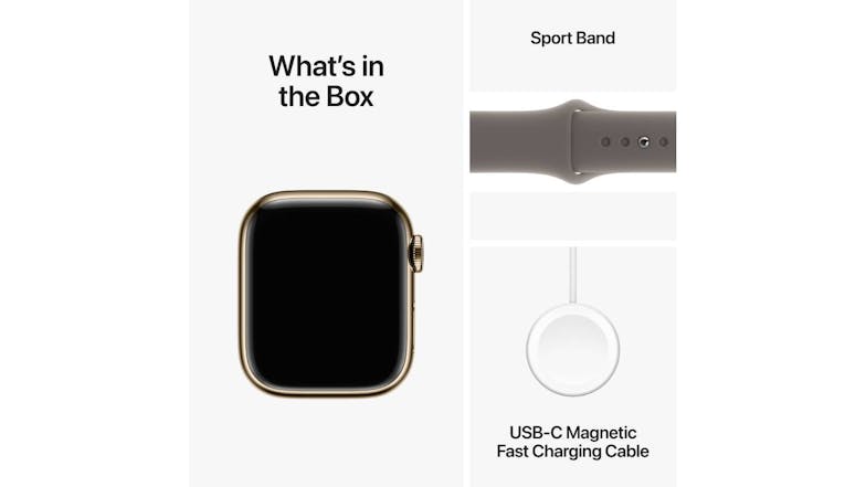 Apple Watch Series 9 - Gold Stainless Steel Case with Clay Sport Band (41mm, Cellular & GPS, Bluetooth, Small-Medium Band)