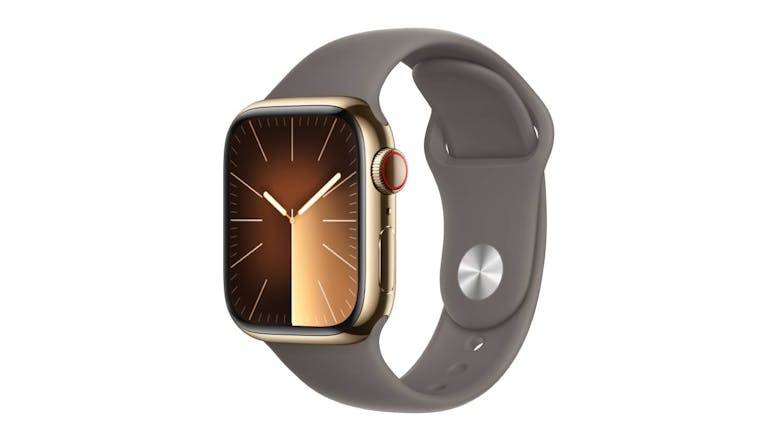 Apple Watch Series 9 - Gold Stainless Steel Case with Clay Sport Band (41mm, Cellular & GPS, Bluetooth, Medium-Large Band)