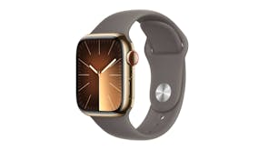 Apple Watch Series 9 - Gold Stainless Steel Case with Clay Sport Band (41mm, Cellular & GPS, Bluetooth, Medium-Large Band)