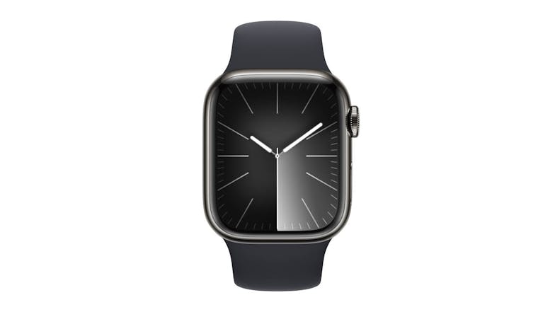 Apple Watch Series 9 - Graphite Stainless Steel Case with Midnight Sport Band (41mm, Cellular & GPS, Bluetooth, Small-Medium Band)