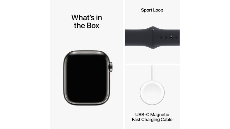 Apple Watch Series 9 - Graphite Stainless Steel Case with Midnight Sport Band (41mm, Cellular & GPS, Bluetooth, Medium-Large Band)