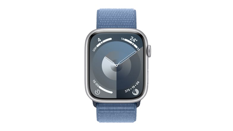 Apple Watch Series 9 - Silver Aluminium Case with Winter Blue Sport Loop (45mm, Cellular & GPS, Bluetooth)