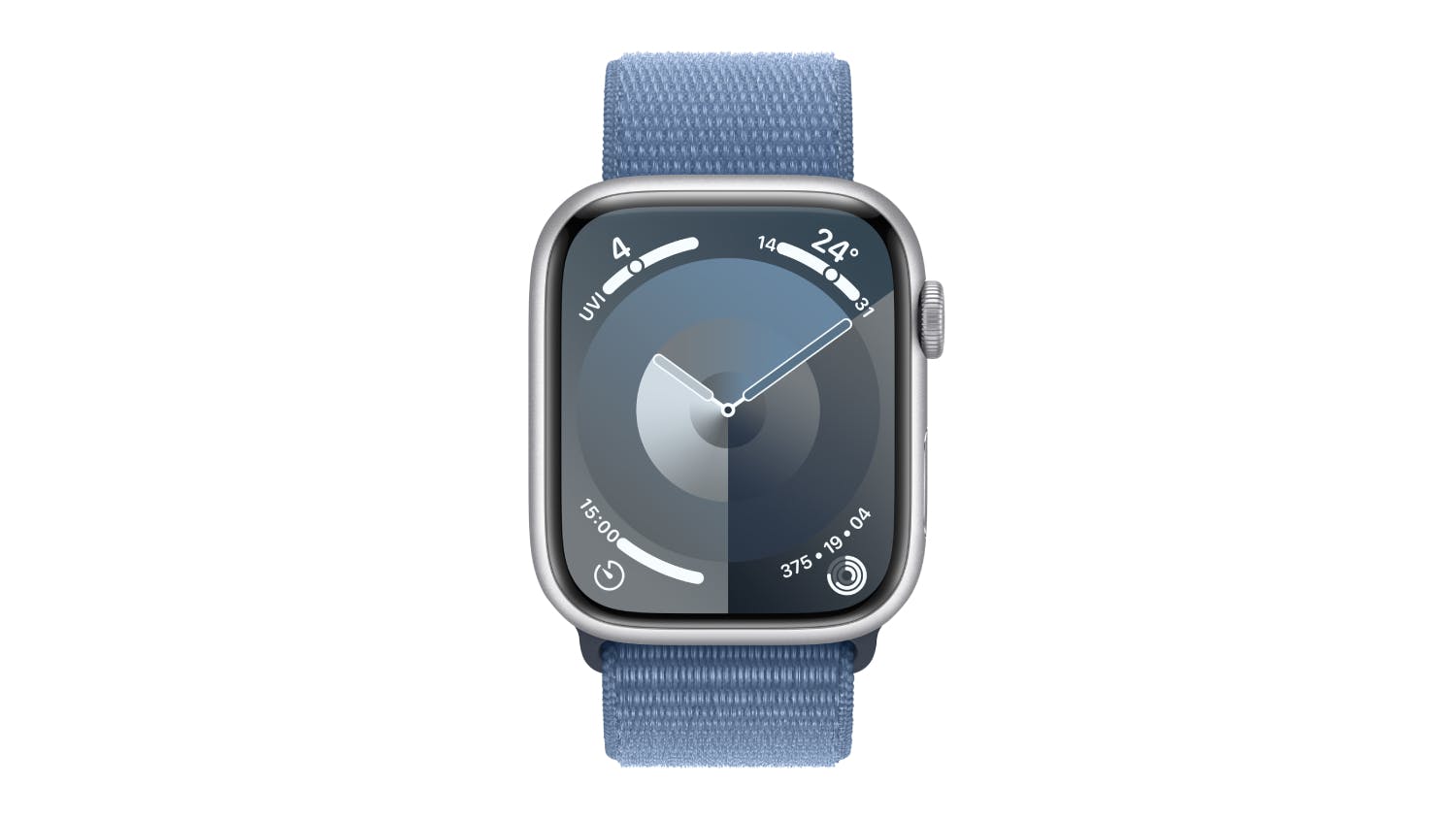 Apple Watch Series 9 - Silver Aluminium Case with Winter Blue Sport Loop (45mm, Cellular & GPS, Bluetooth)
