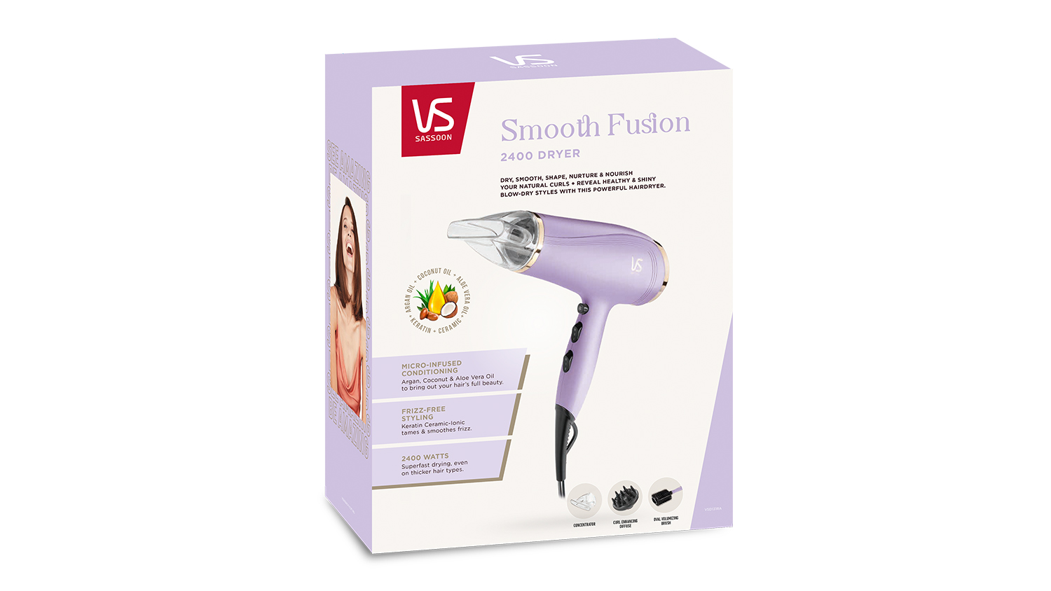 VS Sassoon Smooth Fusion 2400 Hair Dryer - Purple (VSD131RA