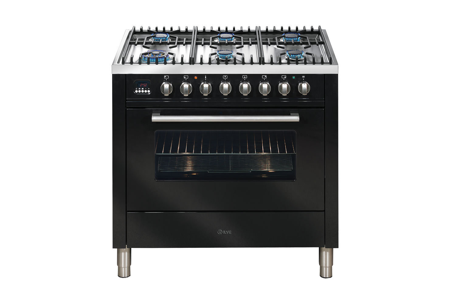 ILVE 90cm Freestanding Oven with Gas Cooktop Gloss Black Harvey