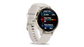 Garmin Venu 3S Smartwatch - Soft Gold Stainless Steel Bezel with Ivory Case and Silicone Band (41mm Case, GPS, Bluetooth)