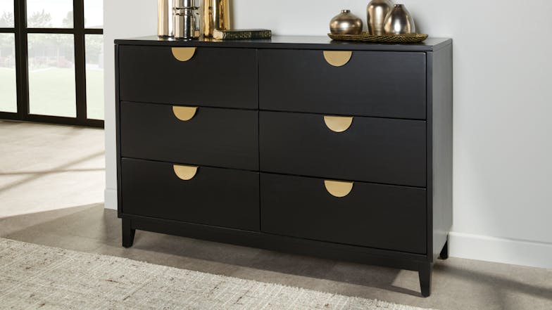 Bronte 6 Drawer Small Lowboy - Black Paint