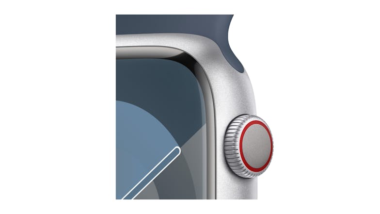 Apple Watch Series 9 - Silver Aluminium Case with Storm Blue Sport Band (45mm, Cellular & GPS, Bluetooth, Small-Medium Band)