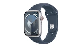 Apple Watch Series 9 - Silver Aluminium Case with Storm Blue Sport Band (45mm, Cellular & GPS, Bluetooth, Medium-Large Band)