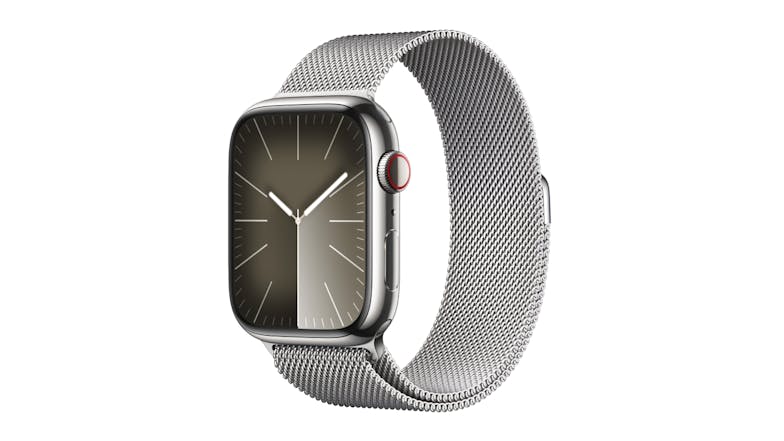 Apple Watch Series 9 - Silver Stainless Steel Case with Silver Milanese Loop (45mm, Cellular & GPS, Bluetooth)