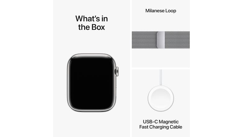 Apple Watch Series 9 - Silver Stainless Steel Case with Silver Milanese Loop (45mm, Cellular & GPS, Bluetooth)