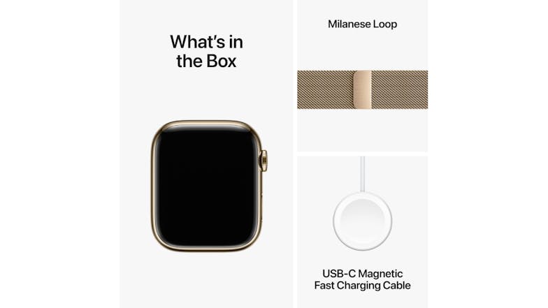 Apple Watch Series 9 - Gold Stainless Steel Case with Gold Milanese Loop (45mm, Cellular & GPS, Bluetooth)