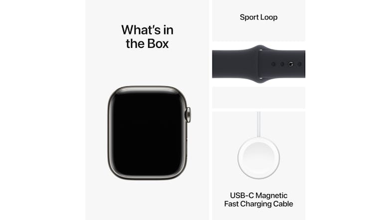 Apple Watch Series 9 - Graphite Stainless Steel Case with Midnight Sport Band (45mm, Cellular & GPS, Bluetooth, Small-Medium Band)