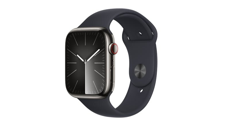 Apple Watch Series 9 - Graphite Stainless Steel Case with Midnight Sport Band (45mm, Cellular & GPS, Bluetooth, Small-Medium Band)