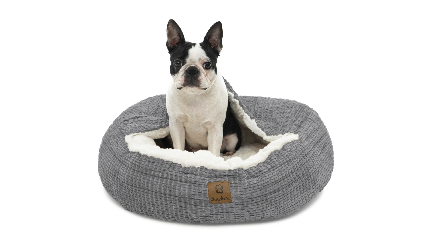 Charlie's "Snookie" Corncob Fabric Pet Bed with Hood Medium - Grey