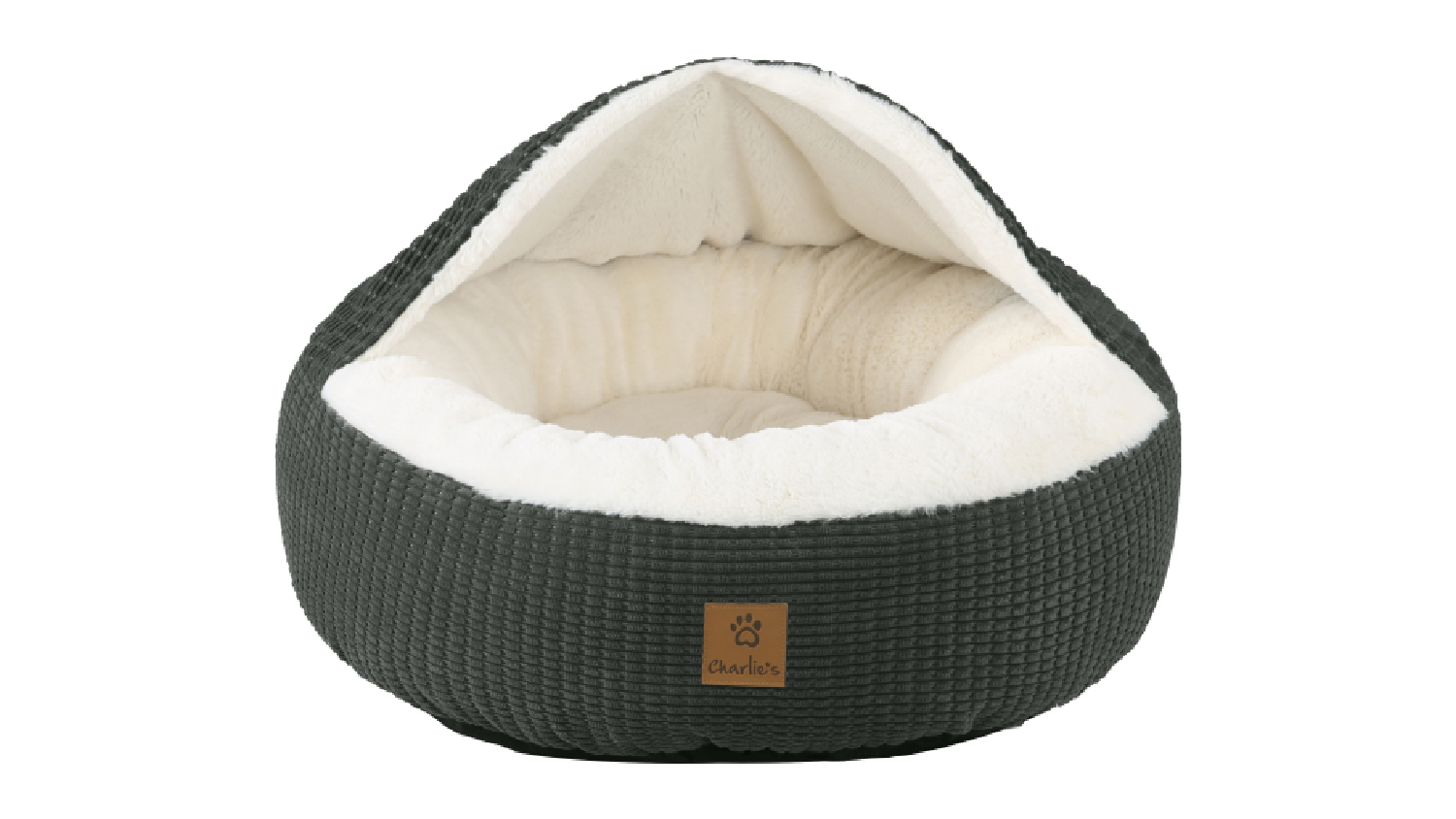 Charlie's "Snookie" Corncob Fabric Pet Bed with Hood Large - Charcoal