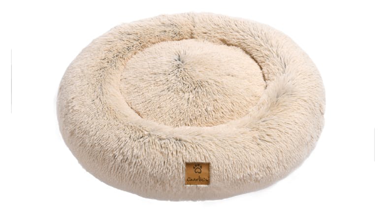 Charlie's Shaggy Faux Fur Round Pet Bed Medium - Cream