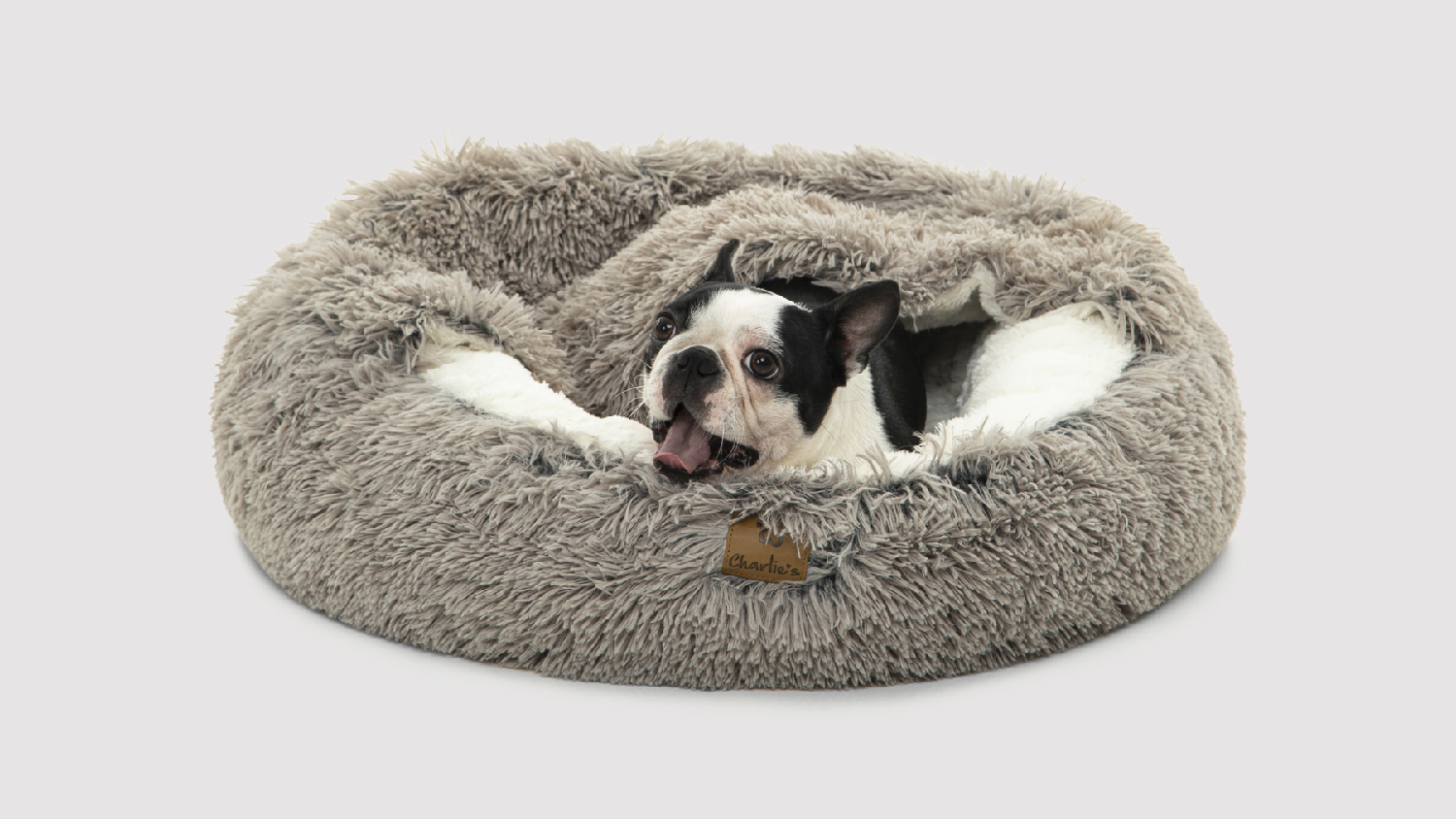 Charlie's "Snookie" Faux Fur Pet Bed w/ Hood Medium - Grey