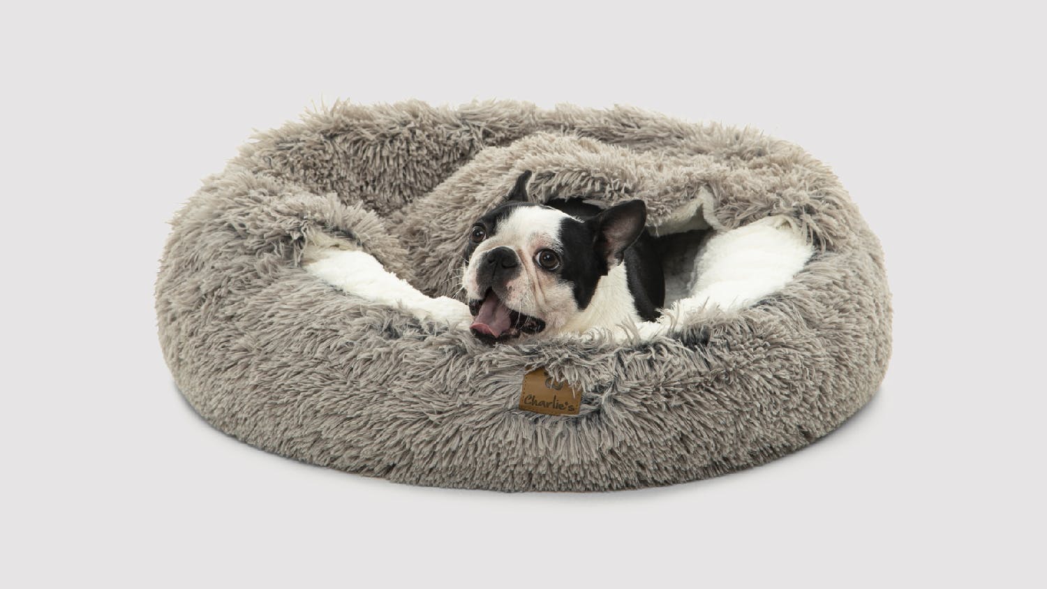 Charlie's "Snookie" Faux Fur Pet Bed w/ Hood Large - Grey