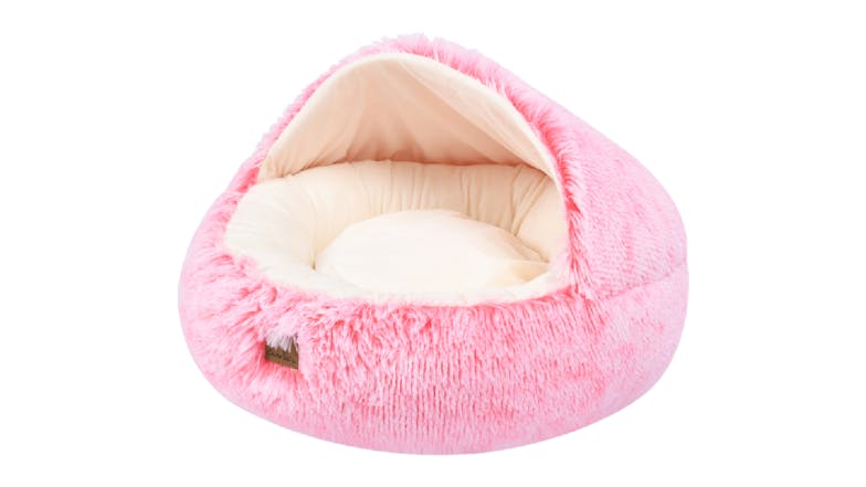Charlie's "Snoodie" Faux Fur Pet Bed w/ Removable Hood Small - Pink