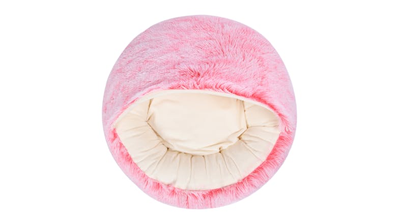 Charlie's "Snoodie" Faux Fur Pet Bed w/ Removable Hood Small - Pink