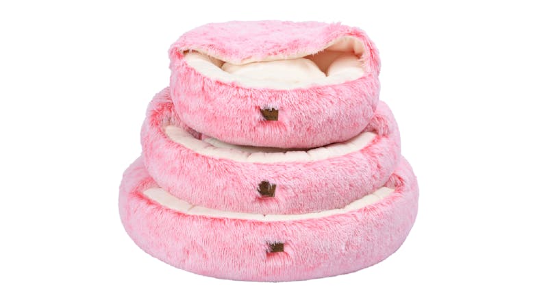 Charlie's "Snoodie" Faux Fur Pet Bed w/ Removable Hood Small - Pink