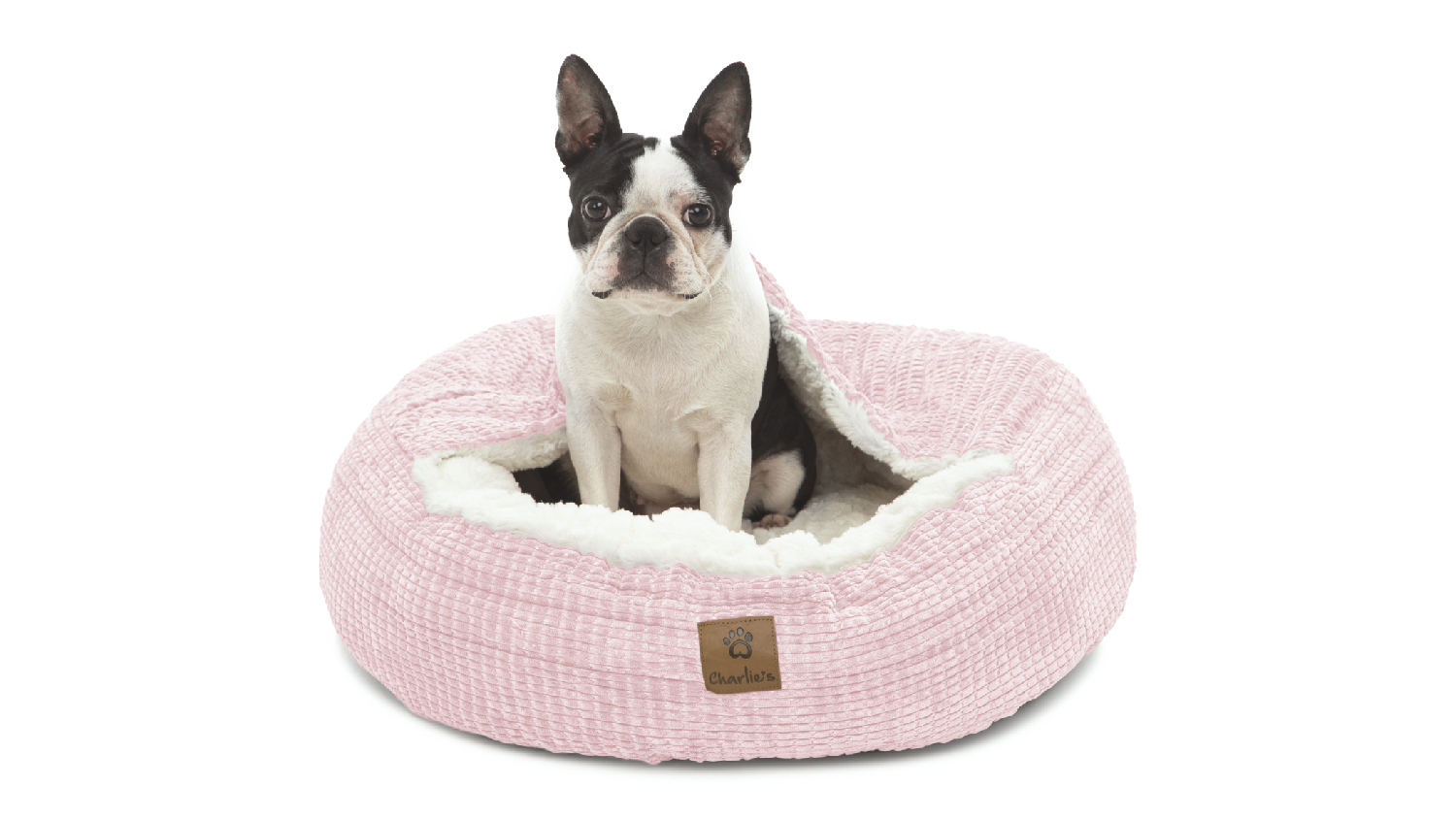 Charlie's "Snookie" Corncob Fabric Pet Bed with Hood Small - Pink