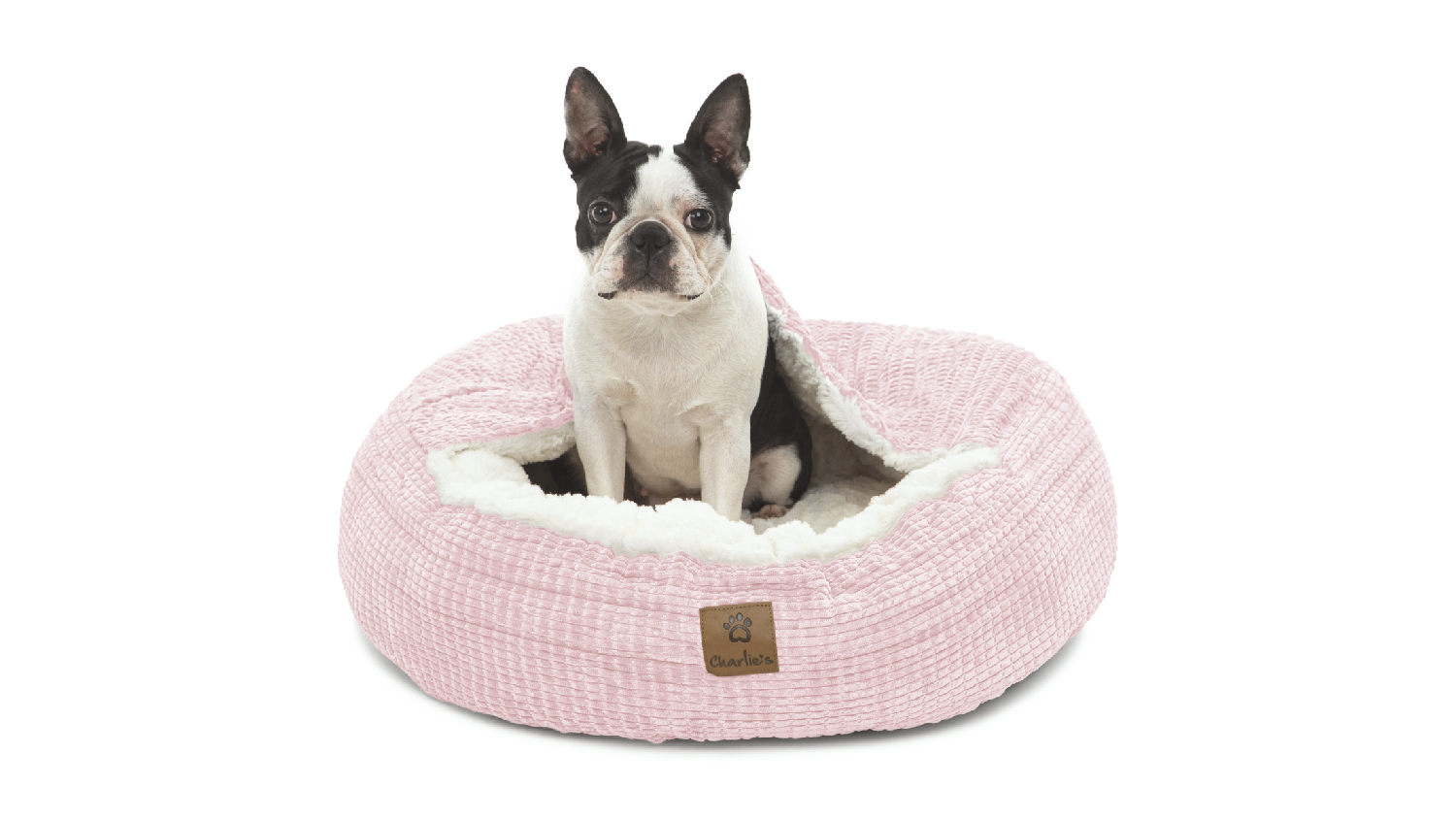 Charlie's "Snookie" Corncob Fabric Pet Bed with Hood Medium - Pink