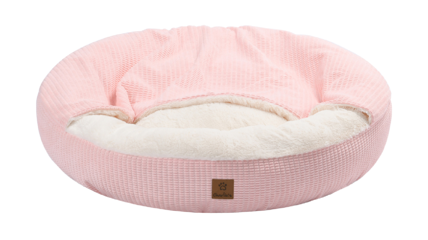 Charlie's "Snookie" Corncob Fabric Pet Bed with Hood Large - Pink
