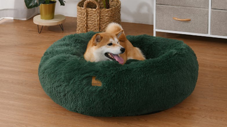 Charlie's Shaggy Faux Fur Round Pet Bed Small - Eden Green