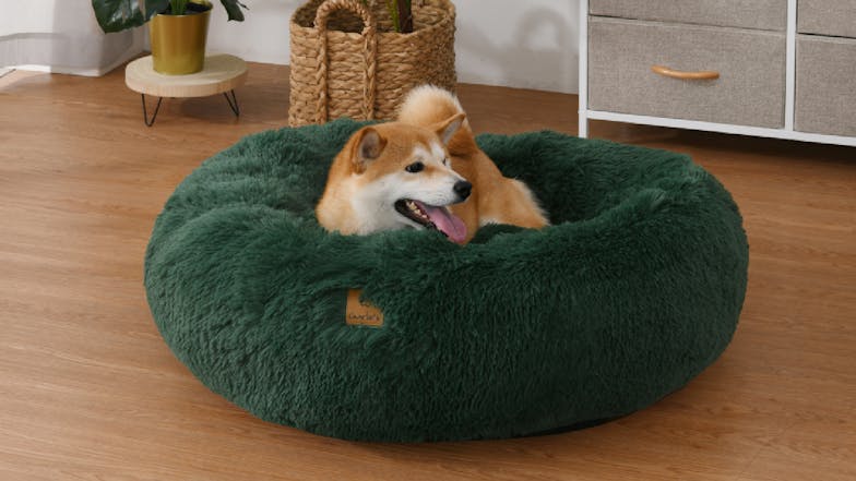 Charlie's Shaggy Faux Fur Round Pet Bed Large - Eden Green