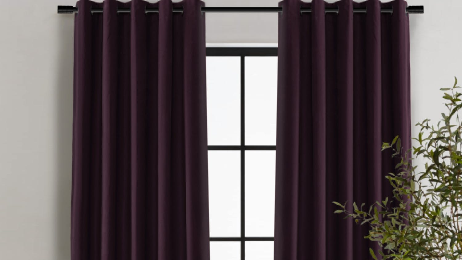 Cadence & Co. "Byron" Matte Velvet Blackout Curtain Twin Pack 225 x 223cm - Aubergine